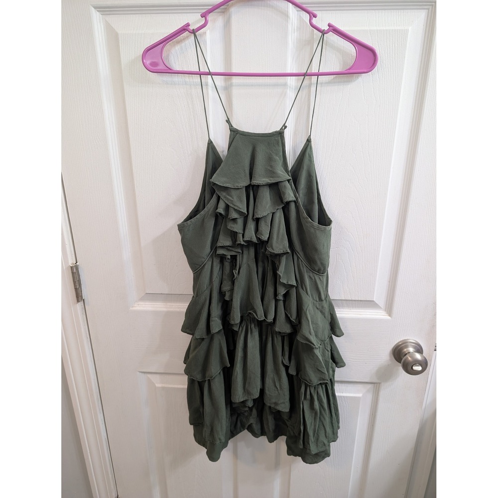 Patterson J Kincaid Ruffle Mini Dress Womens Olive Green Boho - Size M - Picture 2 of 5